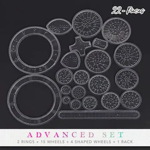 Spirograph Set 22 Piece Transparent Templates & 15 Gears