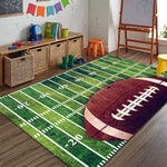 Sports Area Rug Soccer Field Design Non-Slip Backing Stain-Resistant