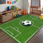 Sports Area Rug Soccer Field Design Non-Slip Backing Stain-Resistant