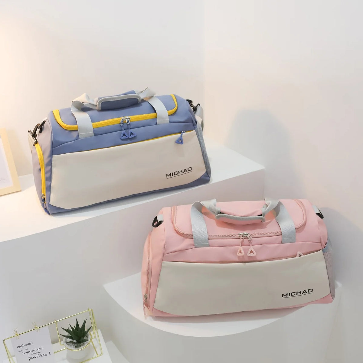 Sports Duffel Bag Water-Resistant Fabric Spacious Multiple Pockets