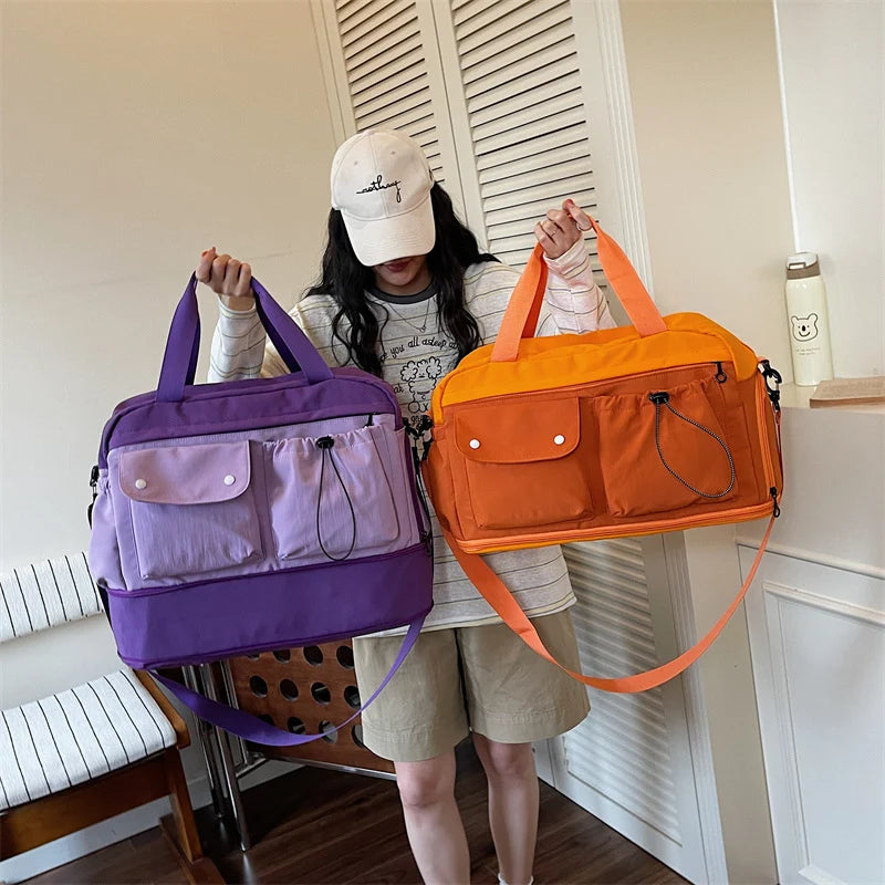 Sports Duffle Bag Water-Resistant Multiple Compartments Adjustable Shoulder Strap