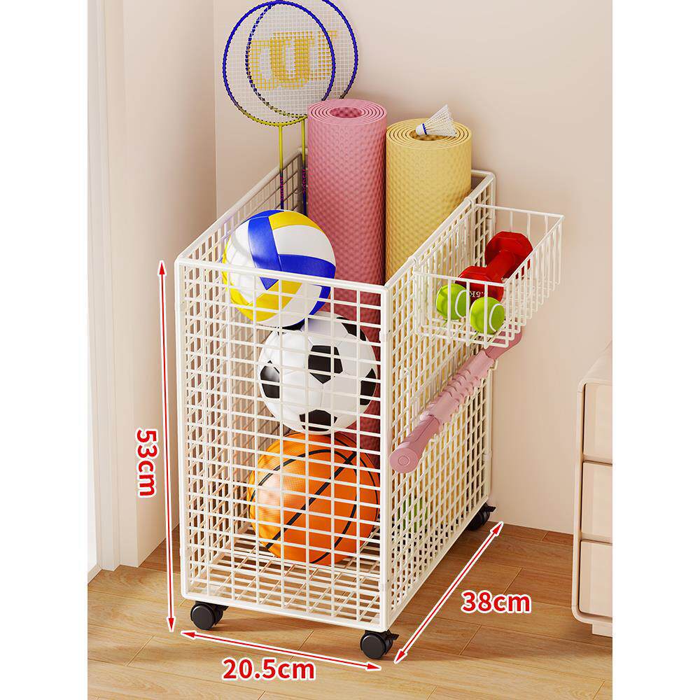 Sports Equipment Storage Cart Slim Wire Frame Rolling Casters