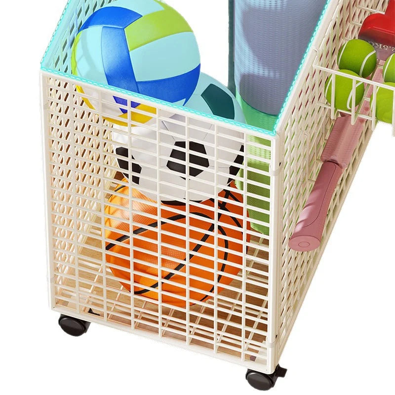 Sports Equipment Storage Cart Slim Wire Frame Rolling Casters