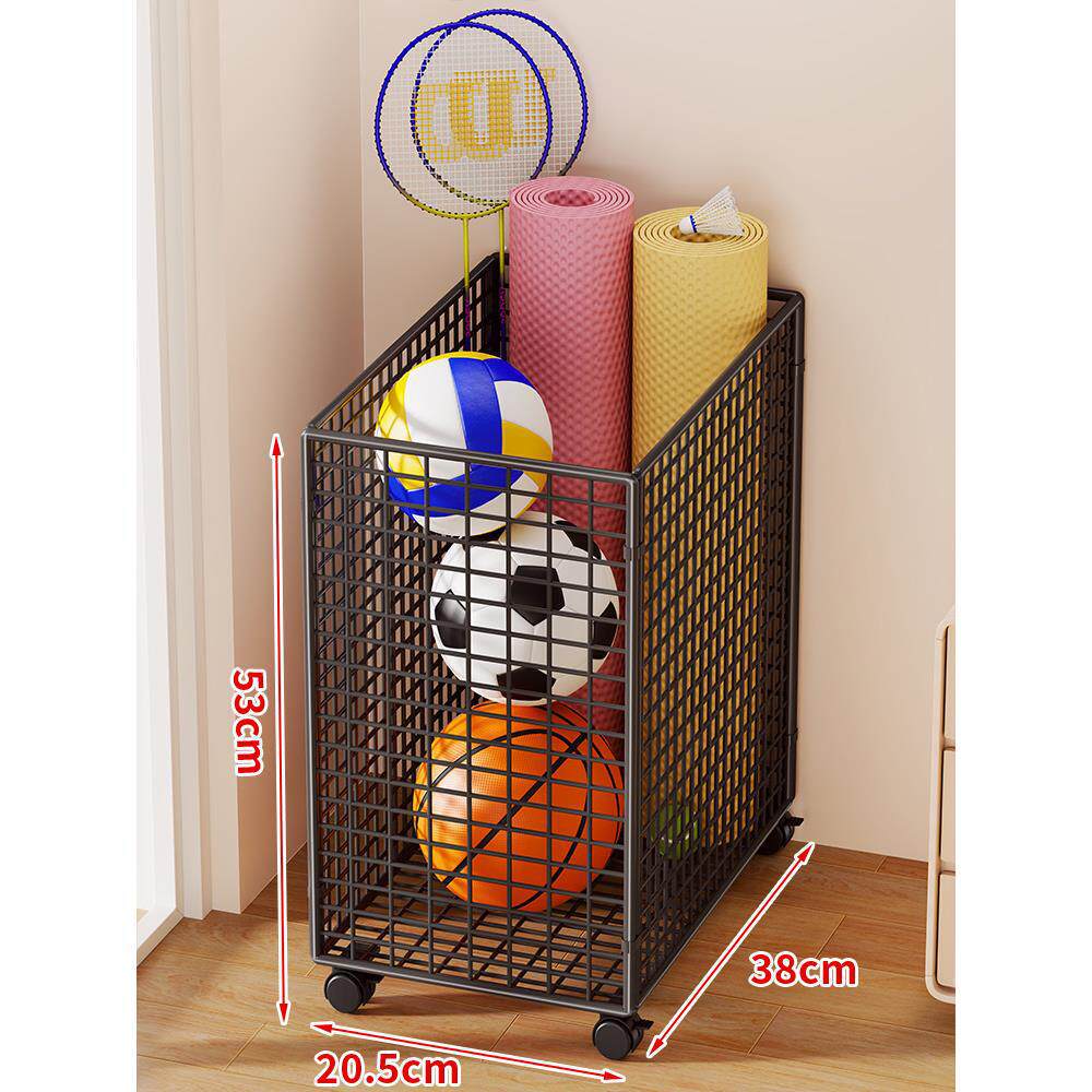 Sports Equipment Storage Cart Slim Wire Frame Rolling Casters