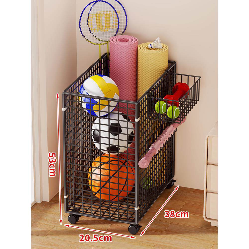Sports Equipment Storage Cart Slim Wire Frame Rolling Casters