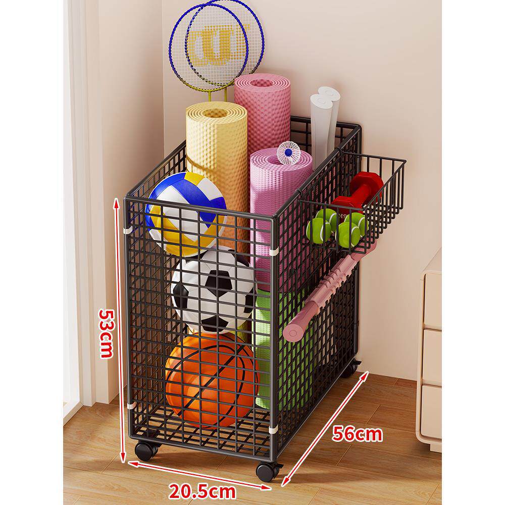 Sports Equipment Storage Cart Slim Wire Frame Rolling Casters