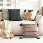 Square Accent Pillow Cotton-Blend Knitted Stripes Oversized Tassels