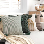 Square Accent Pillow Cotton-Blend Knitted Stripes Oversized Tassels