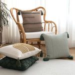 Square Accent Pillow Cotton-Blend Knitted Stripes Oversized Tassels