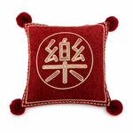 Square Accent Pillow Embroidered Velvet Pom-Pom Trim Removable Cover