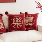 Square Accent Pillow Embroidered Velvet Pom-Pom Trim Removable Cover