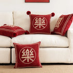 Square Accent Pillow Embroidered Velvet Pom-Pom Trim Removable Cover