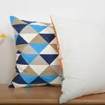 Square Accent Pillow Geometric Layered Applique Cotton-Linen & Concealed Zipper