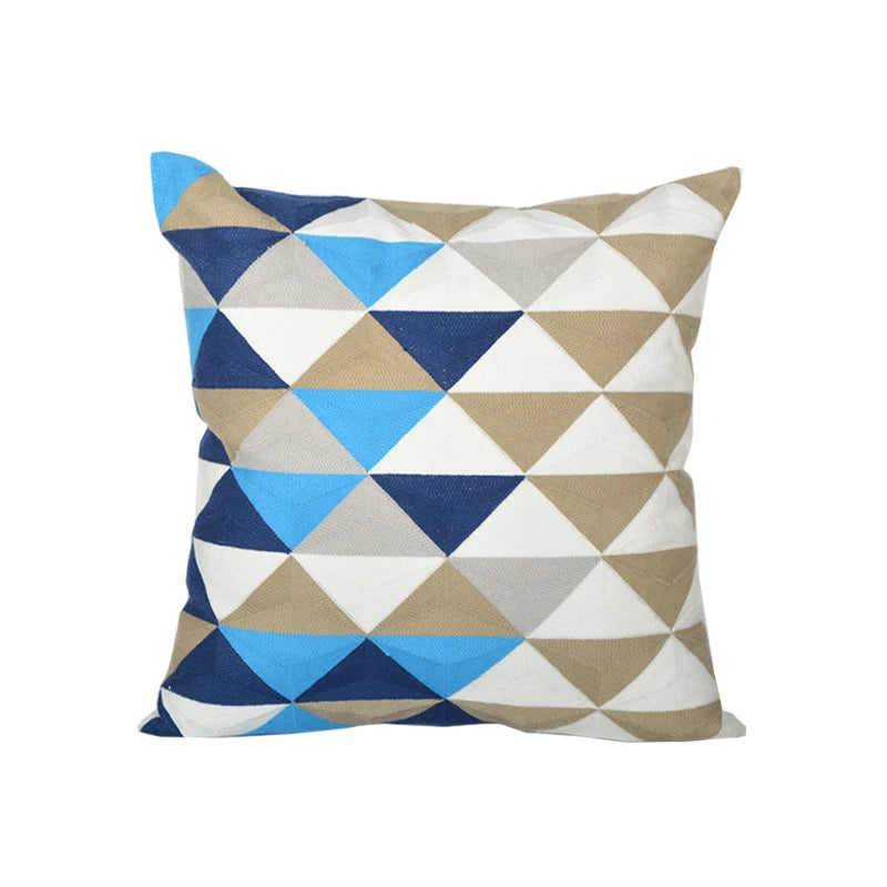 Square Accent Pillow Geometric Layered Applique Cotton-Linen & Concealed Zipper