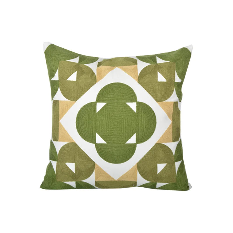 Square Accent Pillow Geometric Layered Applique Cotton-Linen & Concealed Zipper
