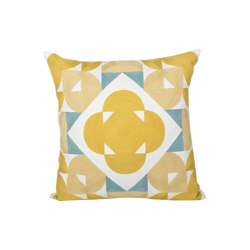 Square Accent Pillow Geometric Layered Applique Cotton-Linen & Concealed Zipper