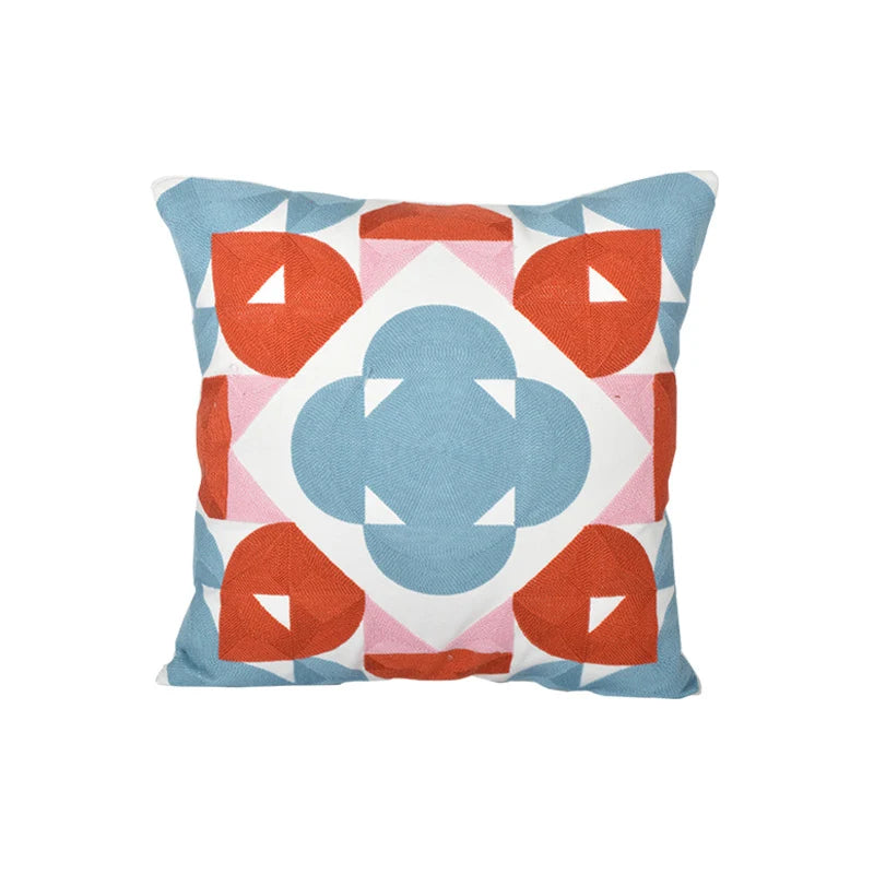 Square Accent Pillow Geometric Layered Applique Cotton-Linen & Concealed Zipper