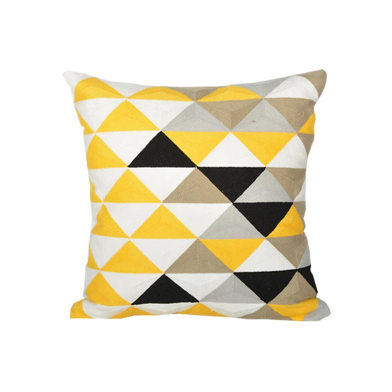 Square Accent Pillow Geometric Layered Applique Cotton-Linen & Concealed Zipper