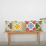 Square Accent Pillow Geometric Layered Applique Cotton-Linen & Concealed Zipper
