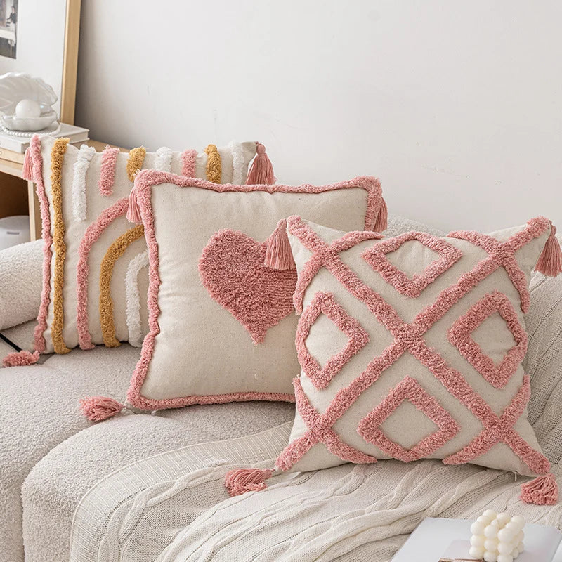 Square Accent Pillow Hand-Tufted Cotton Removable Insert