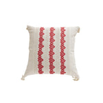 Square Accent Pillow Handloom Cotton Geometric Embroidery Knotted Tassels