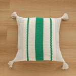 Square Accent Pillow Handloom Cotton Geometric Embroidery Knotted Tassels