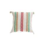 Square Accent Pillow Handloom Cotton Geometric Embroidery Knotted Tassels