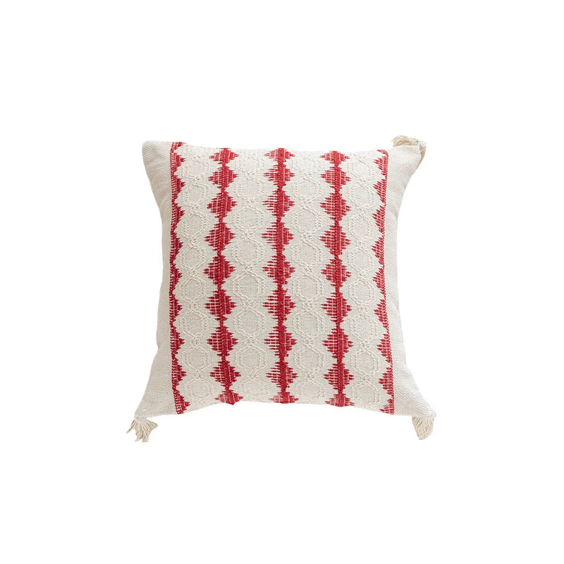 Square Accent Pillow Handloom Cotton Geometric Embroidery Knotted Tassels