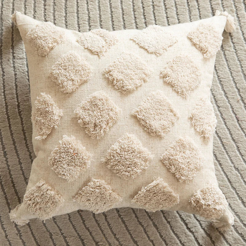 Square Accent Pillow Tufted Macramé Knotted Tassels Removable Cover