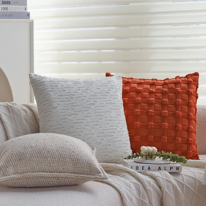 Square Cushion Cover 18x18 Embossed Cotton Blend Concealed Zipper