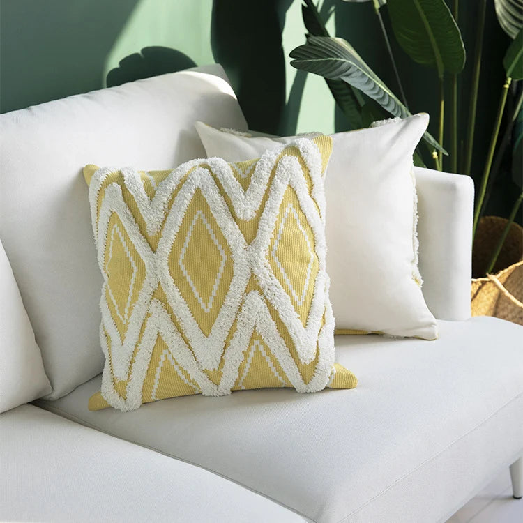 Square Cushion Cover Chenille Diamond Tufted Cotton Blend