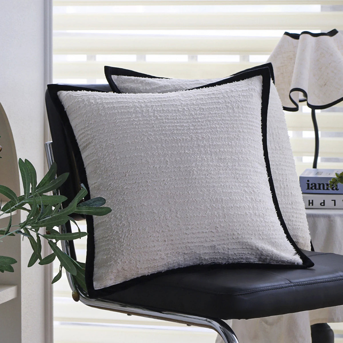 Square Cushion Cover Cotton-Linen Herringbone Hidden Zipper