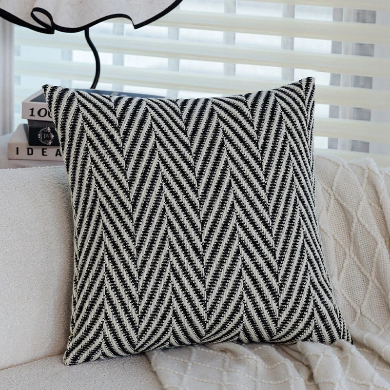 Square Cushion Cover Cotton-Linen Herringbone Hidden Zipper