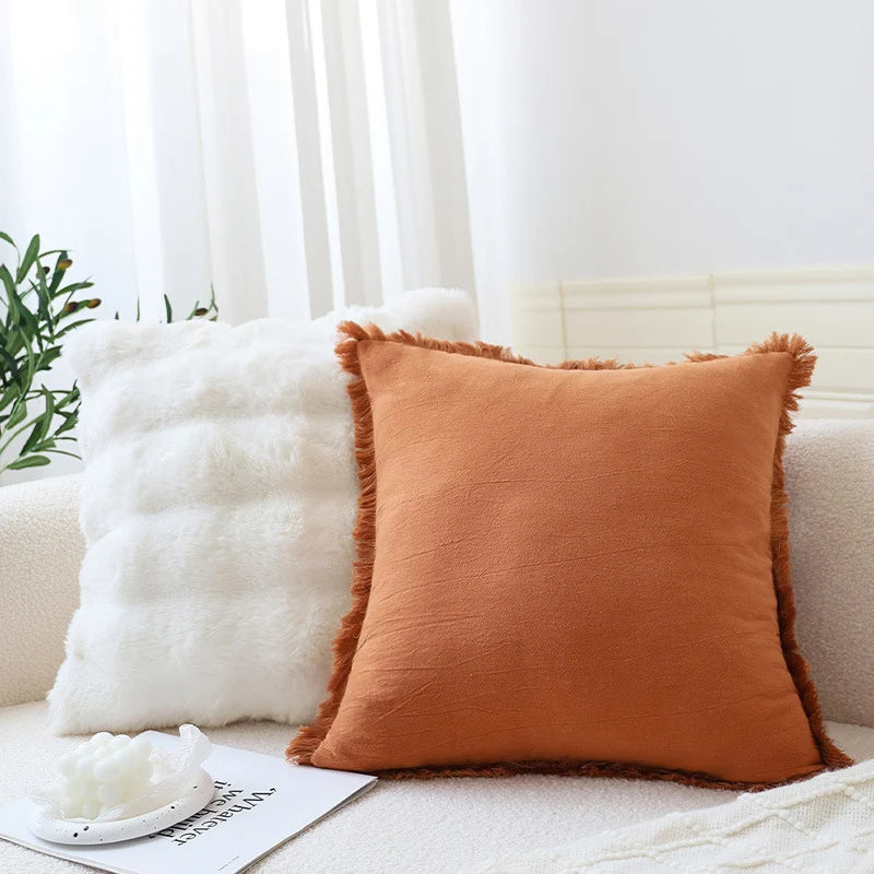 Square Cushion Cover Cotton-Linen Houndstooth 18 x 18 In