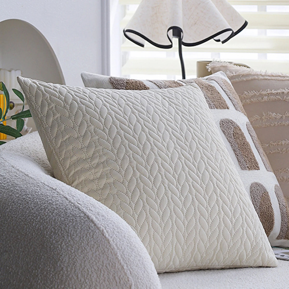 Square Cushion Cover Cotton-Linen Raised Knot Grid 18x18in