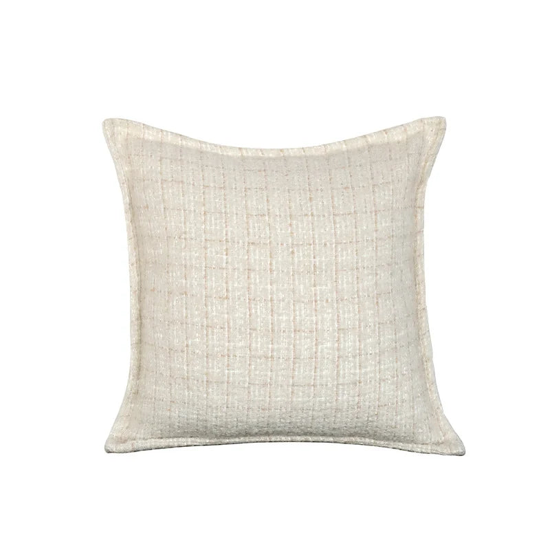 Square Cushion Cover Cotton-Linen Raised Knot Grid 18x18in