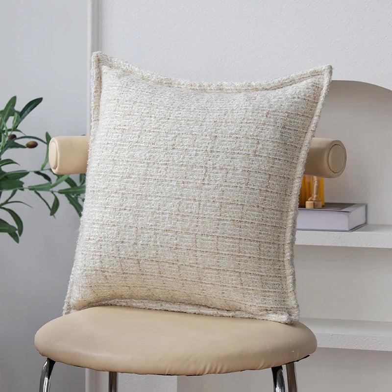 Square Cushion Cover Cotton-Linen Raised Knot Grid 18x18in