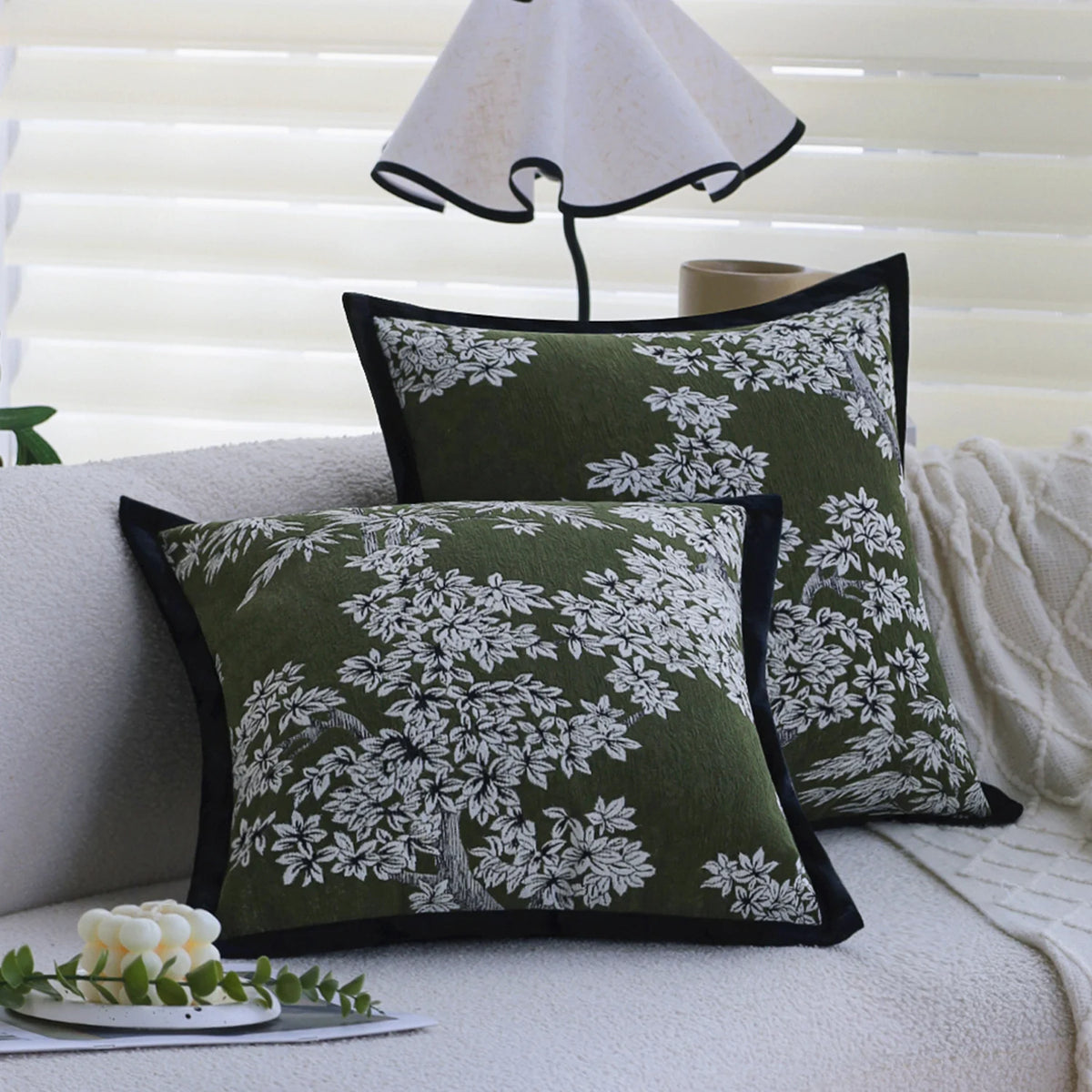 Square Cushion Cover Embroidered Jacquard Concealed Zipper & Velvet Back