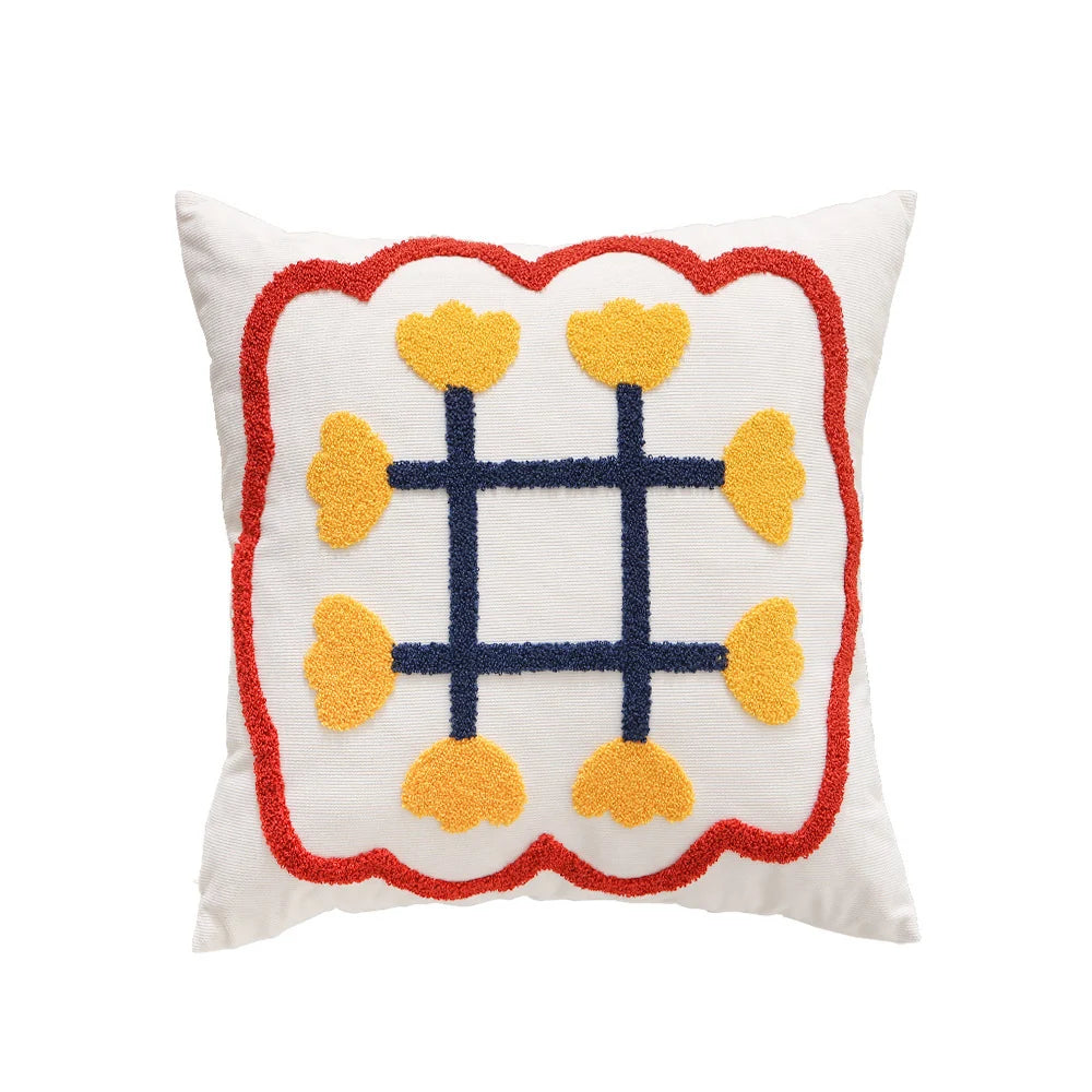 Square Cushion Cover Hand-Tufted 3D Chenille Hidden Zipper