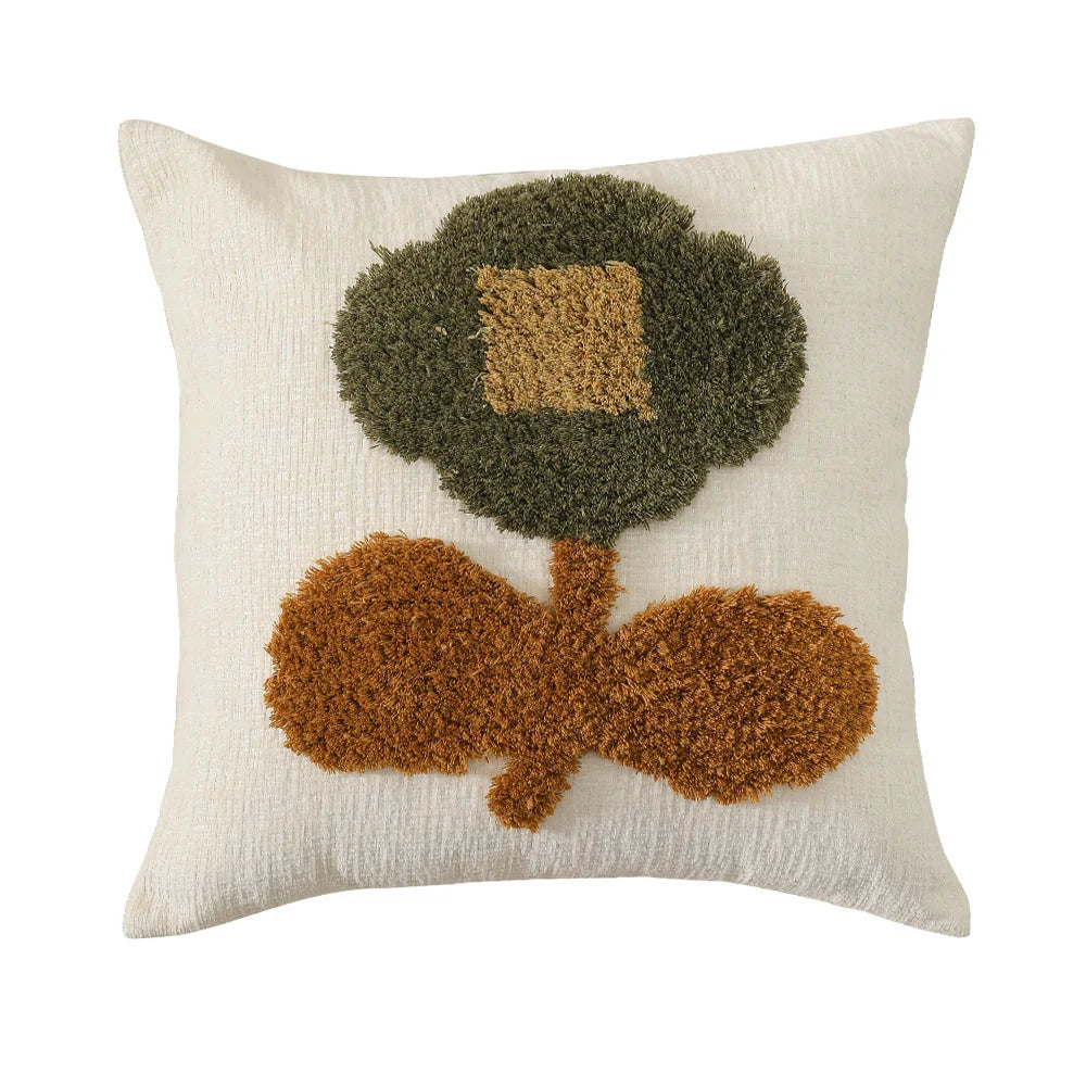 Square Cushion Cover Hand-Tufted 3D Chenille Hidden Zipper