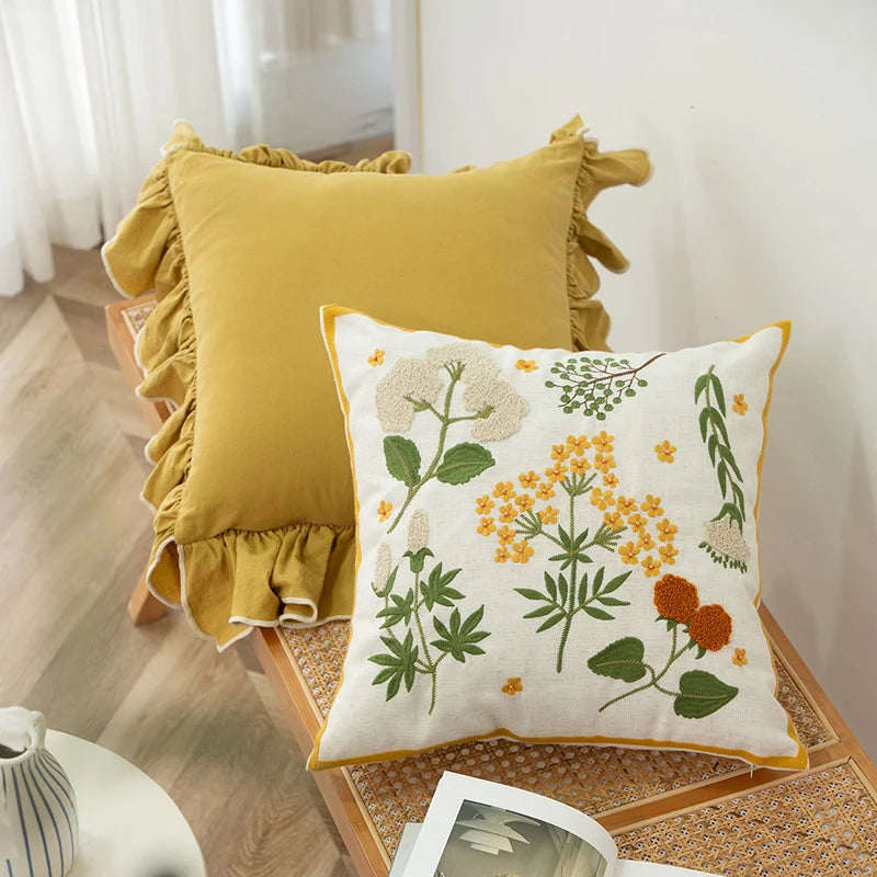 Square Cushion Cover Hand-Tufted 3D Chenille Hidden Zipper