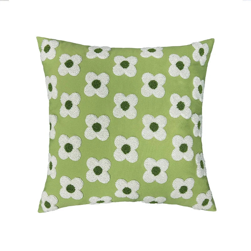 Square Cushion Cover Hand-Tufted Floral Cotton-Linen & Concealed Zipper