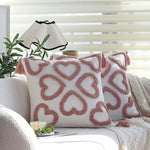 Square Cushion Cover Hand-Tufted Hearts & Tassels