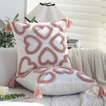 Square Cushion Cover Hand-Tufted Hearts & Tassels