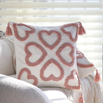 Square Cushion Cover Hand-Tufted Hearts & Tassels