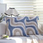 Square Cushion Cover Hand-Tufted Wave Cotton-Linen