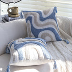 Square Cushion Cover Hand-Tufted Wave Cotton-Linen