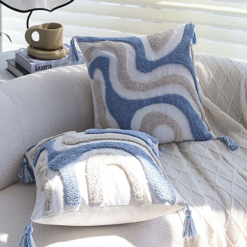 Square Cushion Cover Hand-Tufted Wave Cotton-Linen