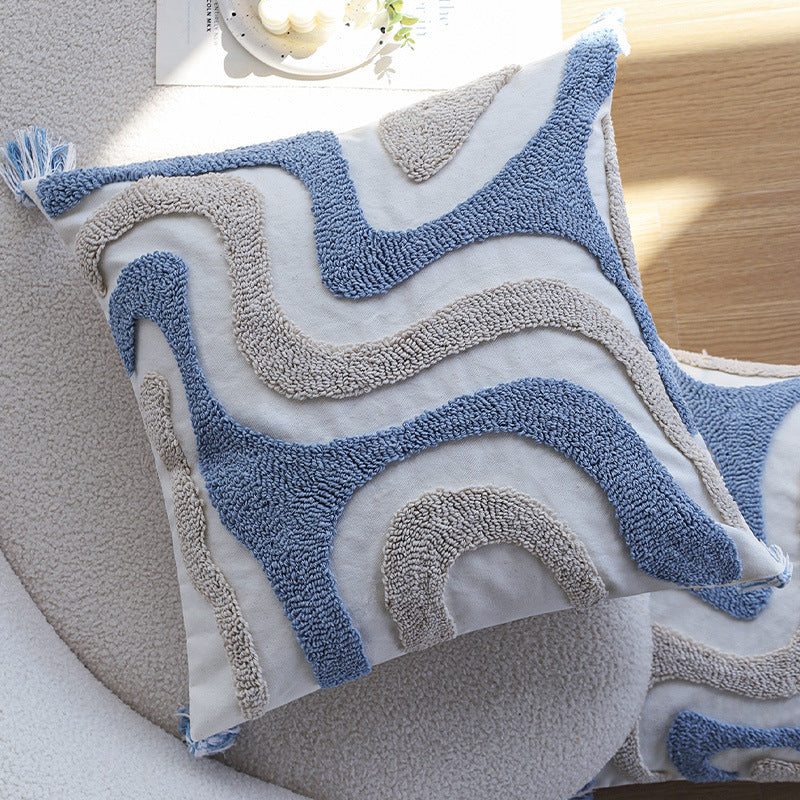 Square Cushion Cover Hand-Tufted Wave Cotton-Linen
