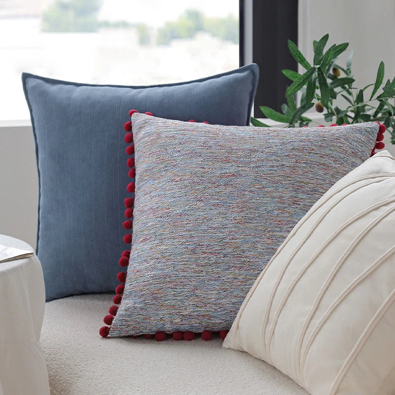 Square Cushion Cover Herringbone Cotton Blend Piped Edge
